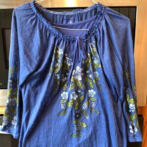 Women's Charter Club Jeans Pull Over Print Top with Shell Blue L